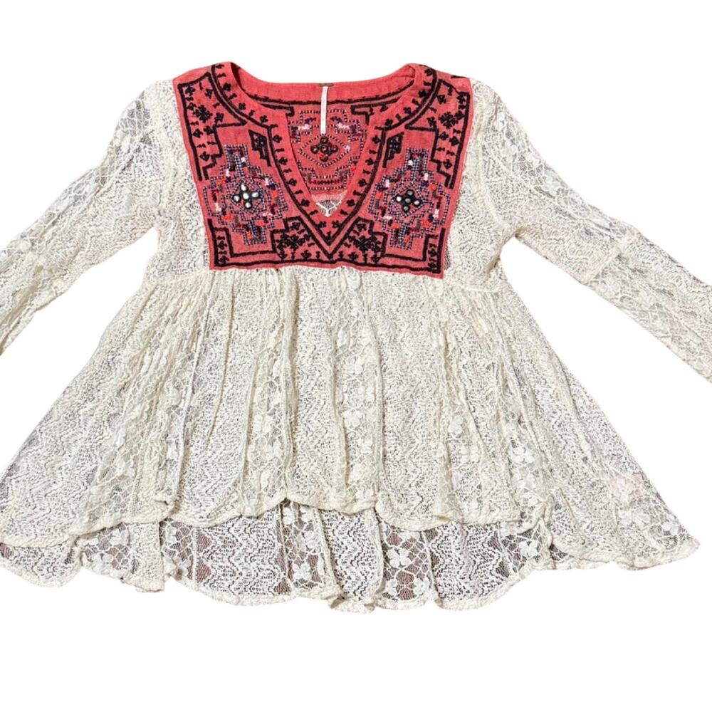 Free People Casablanca Embroidered Lace Tunic – Boho Chic XS